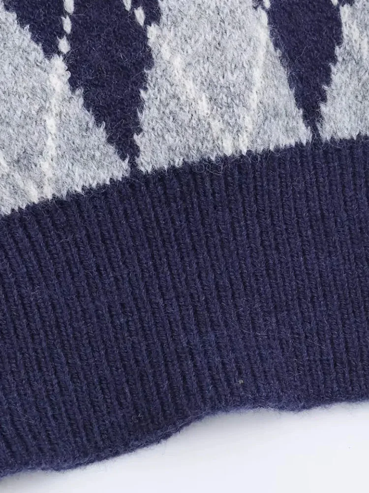 Autumn Winter Argyle Sweater Women Retro Style - Image 4