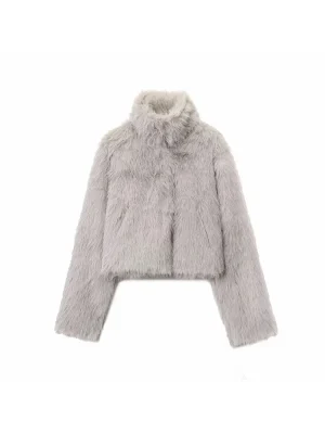 2025 Autumn Faux Fur High Neck Short Jacket