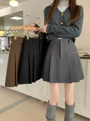 Winter High Waist Wool Blend Mini Skirt
