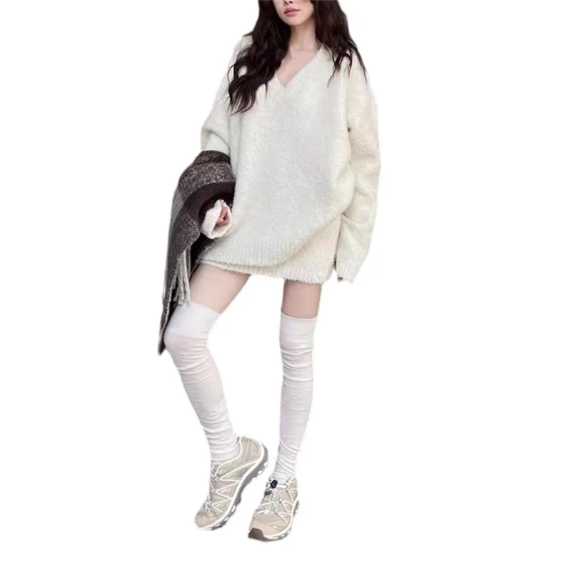 Women's Oversized V Neck Knit Set Sweater and Skirt Two Piece - Image 6