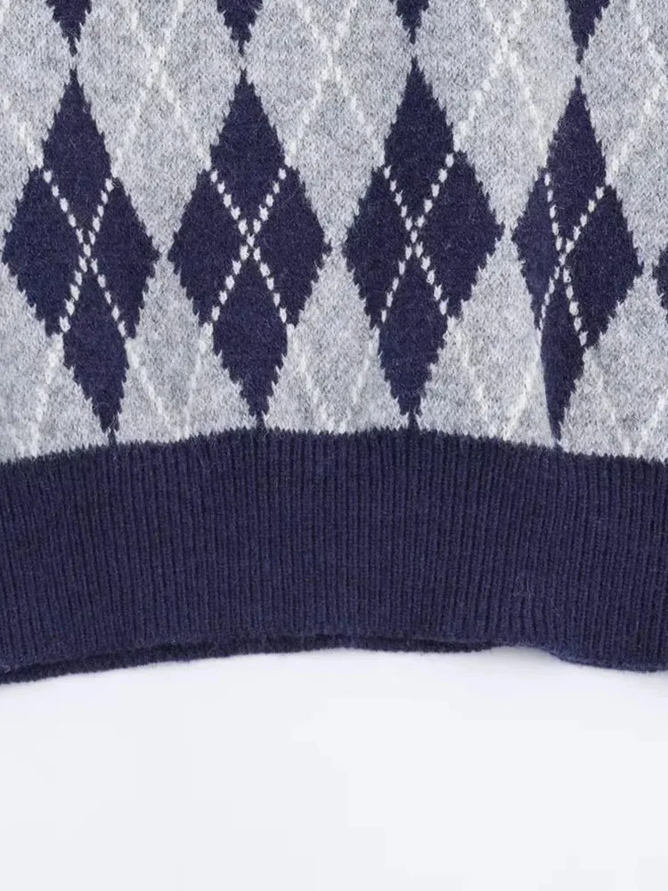 Autumn Winter Argyle Sweater Women Retro Style - Image 6