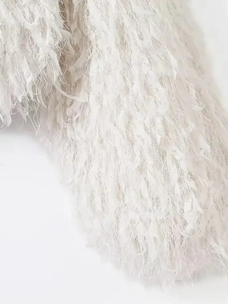 Women’s 2025 Feather-Trim Button-Up Coat - Image 3