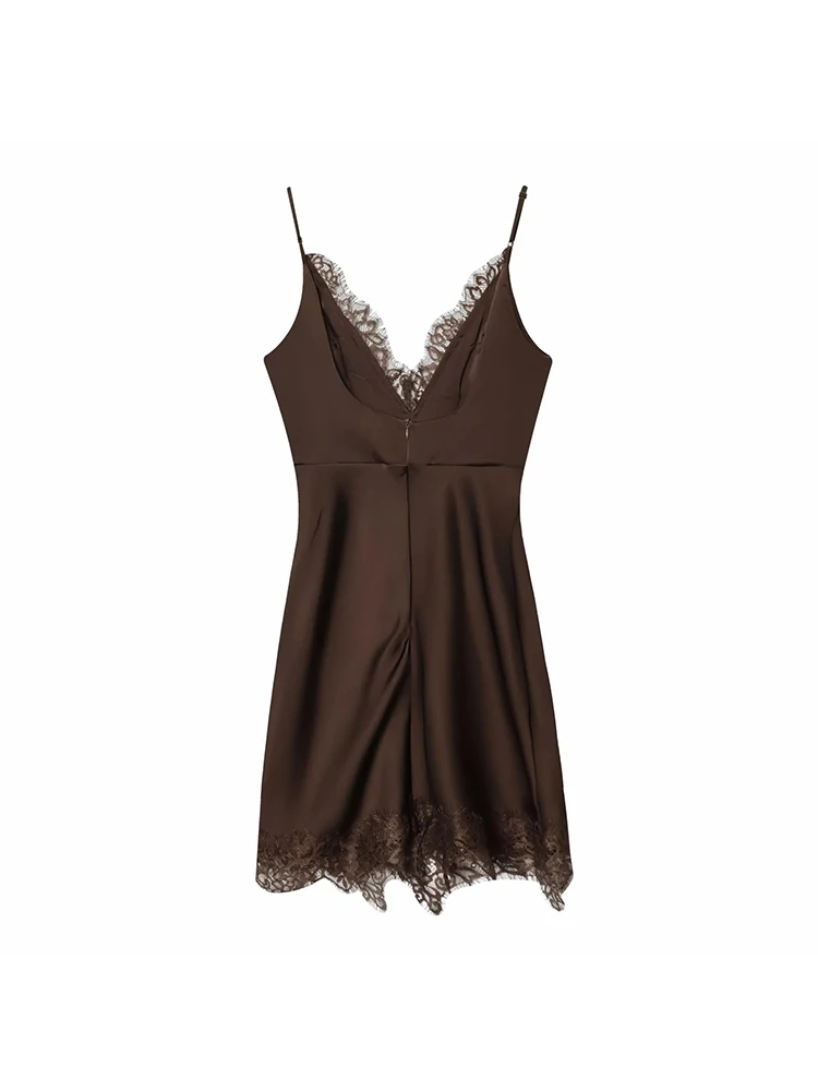 Women’s Brown Lace Satin Sling Dress - Image 4