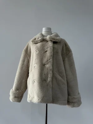 Elegant Double-Breasted Faux Fur Coat