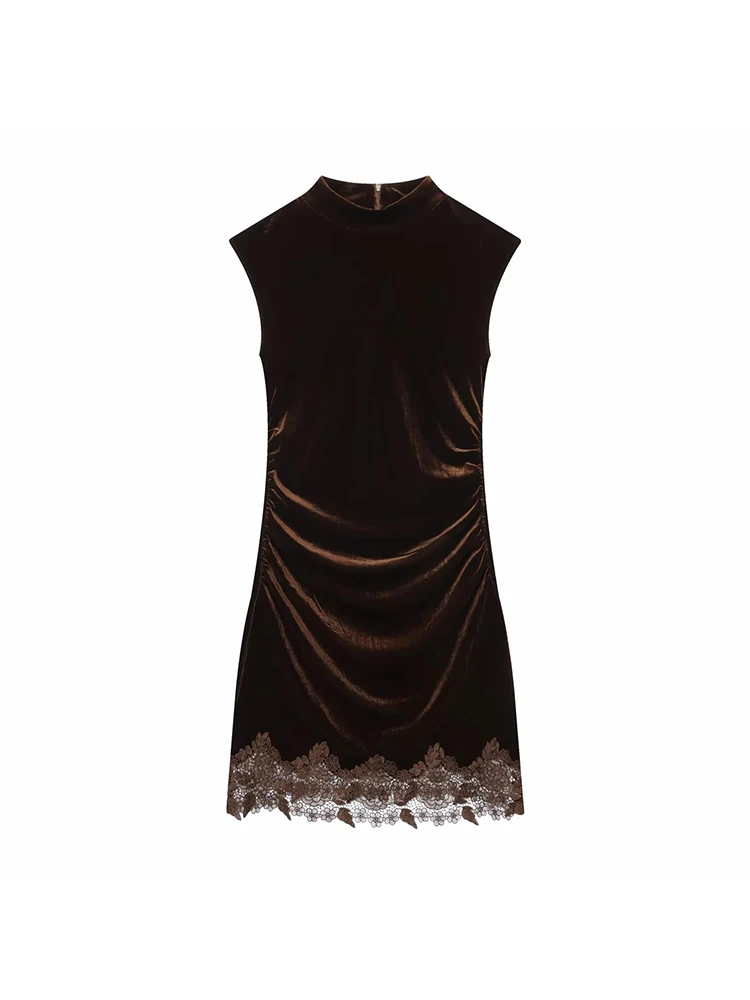 Women’s Lace Velvet Sleeveless Mini Dress