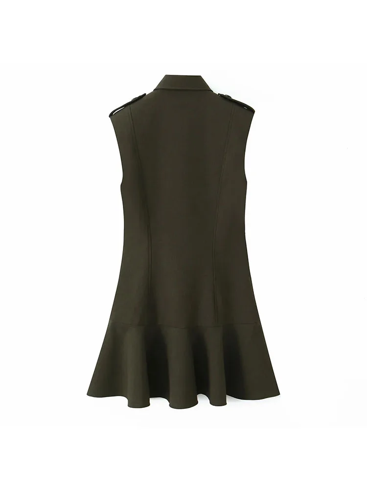 Autumn Winter Sleeveless Lapel Zip A-Line Dress Coat - Image 2