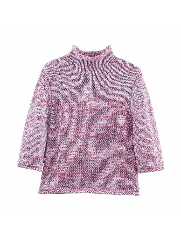 Autumn Winter Color-Block Short-Sleeve Sweater