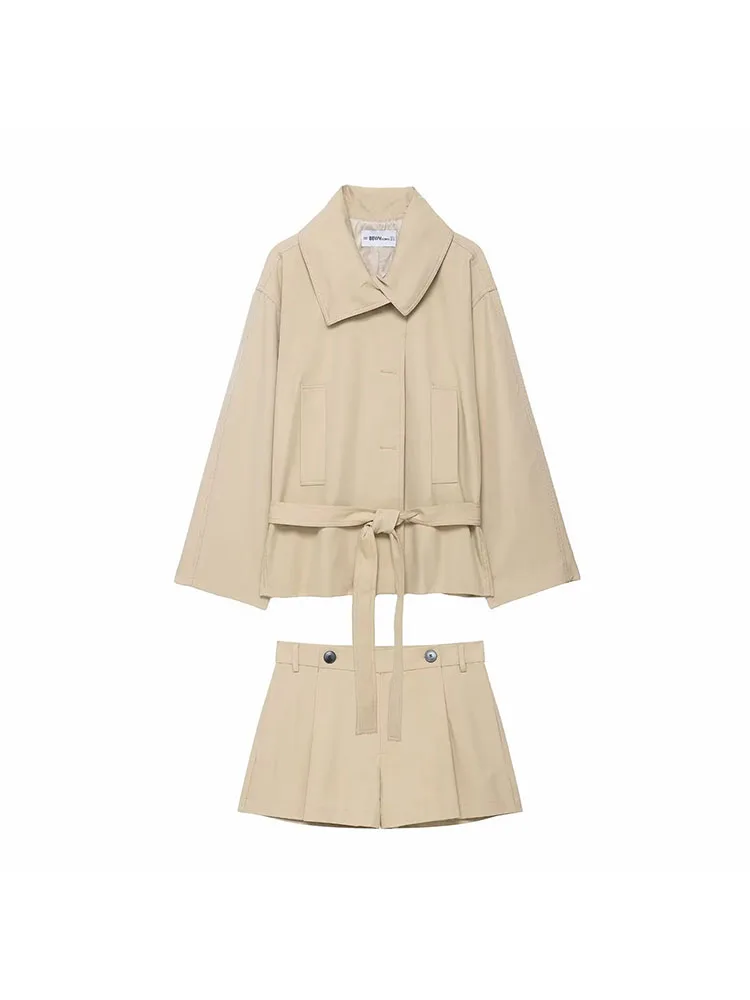 2025 Autumn Belted Jacket and Shorts Set