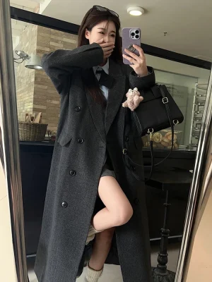 Korean Fashion Double Breasted Loose Blazer Jacket for Women