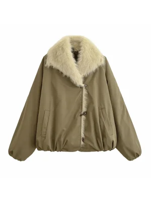 Autumn Winter Goose Down Puffer Jacket with Fox Fur Collar