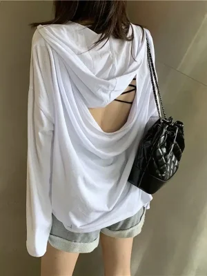 Korean Style White Hooded Sunscreen Shirt Women's Summer Top