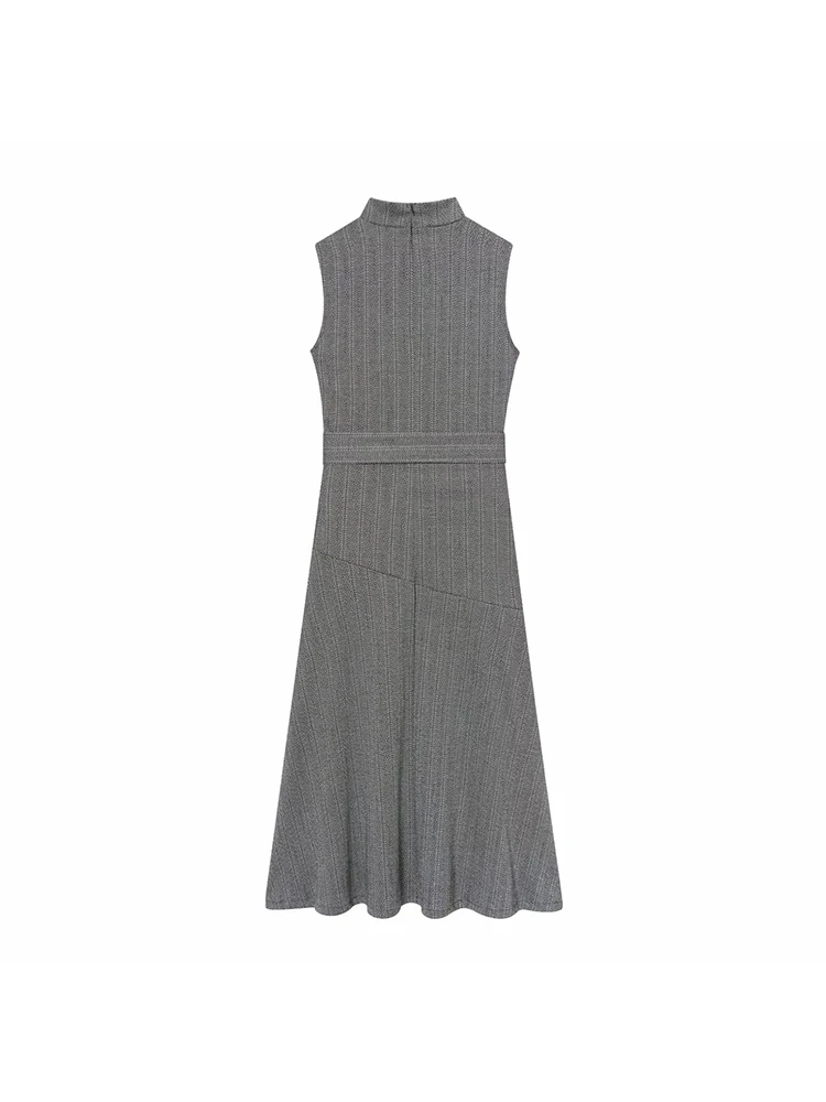Women’s Elegant Belted Midi Dress Sleeveless O Neck - Image 2