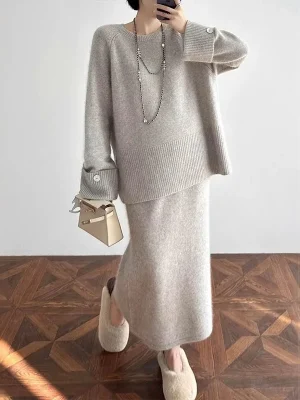 Elegant French Knit Skirt Set Women's Autumn Winter Style