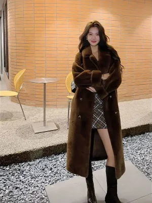 Luxury Faux Fur Long Coat Women Winter