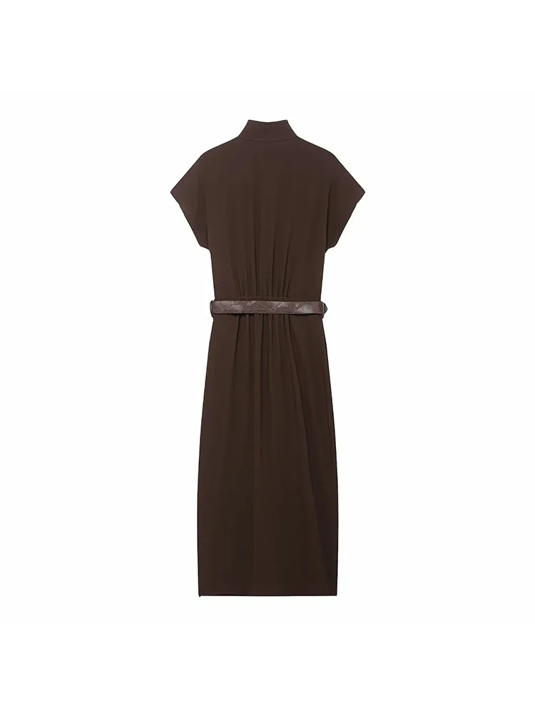 Autumn Winter Sleeveless Belted Dress - Image 2
