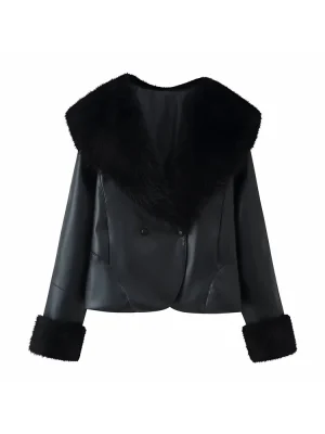 Women’s Faux Fur Collar Black Jacket