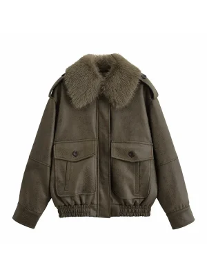 2025 Winter Fur Collar Suede Jacket