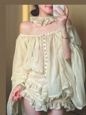 French Chic Off-Shoulder Ruffle Skirt Set