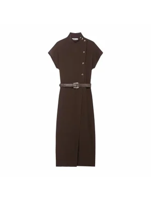 Autumn Winter Sleeveless Belted Dress