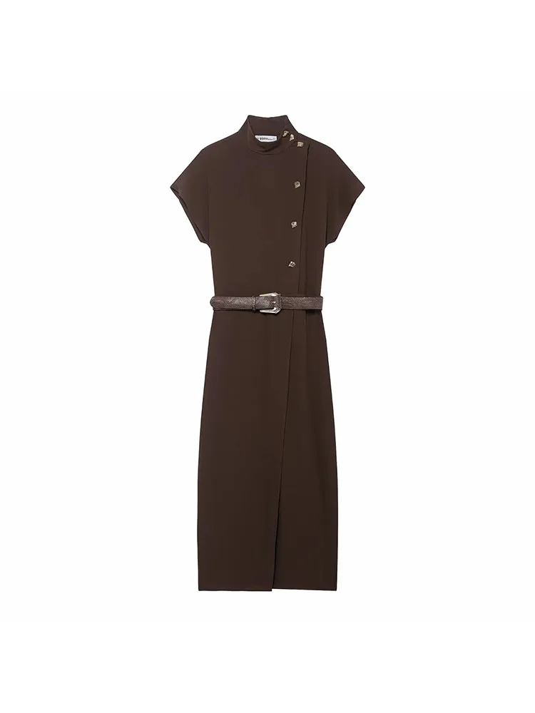 Autumn Winter Sleeveless Belted Dress