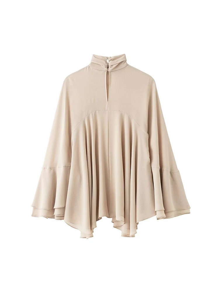 Women’s Loose Layered Cape Coat Casual Long Sleeve Top - Image 2