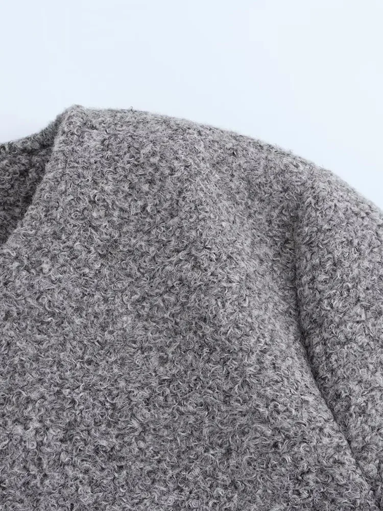 Women’s Textured Long Sleeve O Neck Short Coat - Image 3