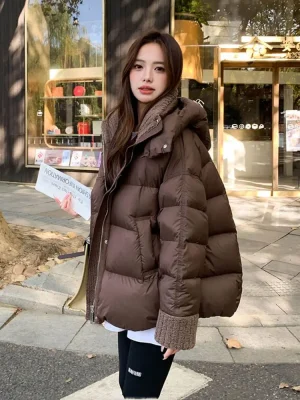 Winter Curry Hooded Parka Women’s A-Line Zip-Up Warm Coat
