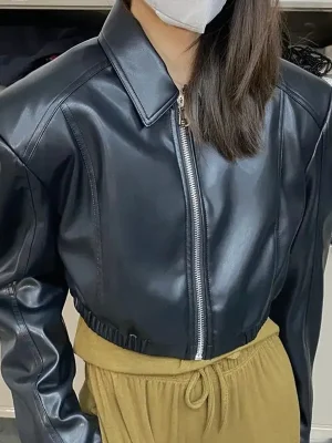 Cropped Faux Leather Jacket for Women