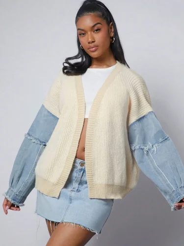 Women’s Lazy Style Contrast Knit Pilot Coat photo review