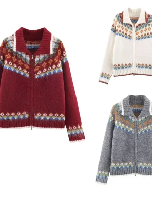 Winter Women’s Color Block Knit Cardigan Coat