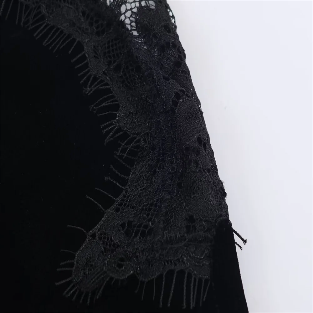 Autumn French V-Neck Lace Velvet Dress - Image 5