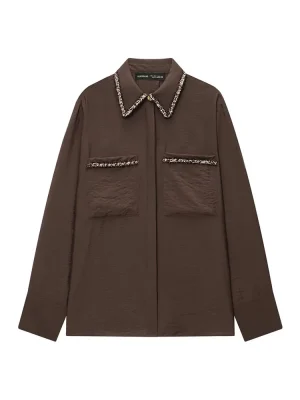 Autumn Collared Long Sleeve Shirt with Decorative Edges