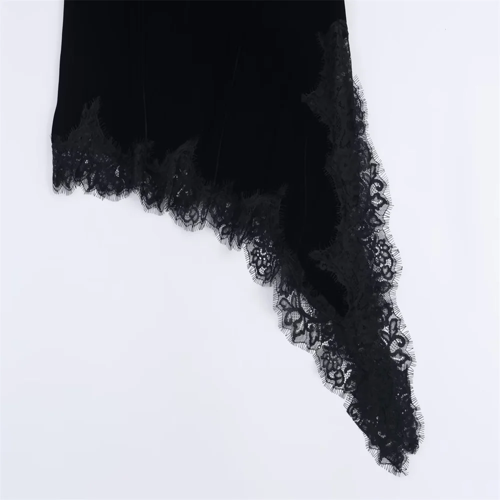 Autumn French V-Neck Lace Velvet Dress - Image 6