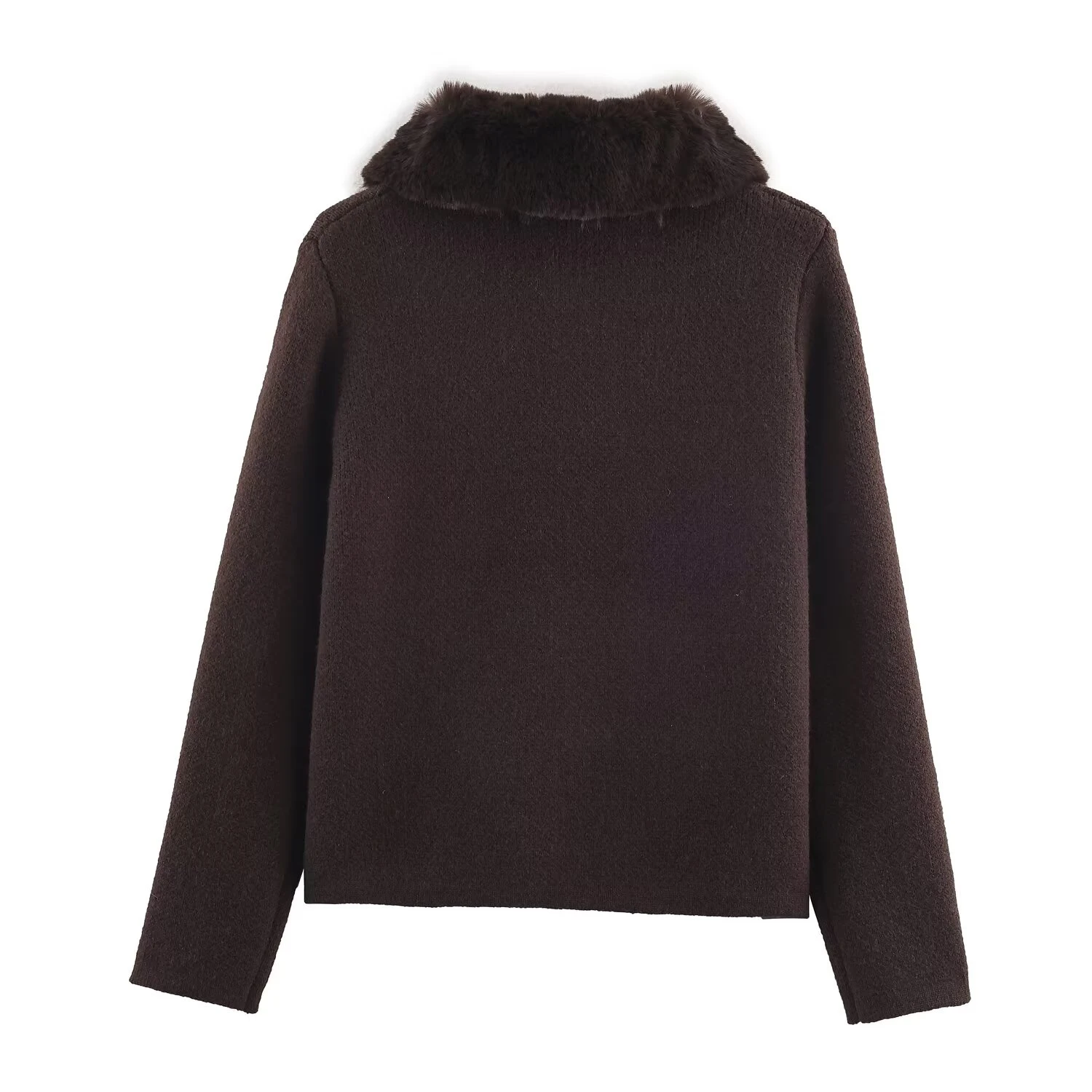 Winter Knit Jacket with Detachable Faux Fur Collar - Image 2