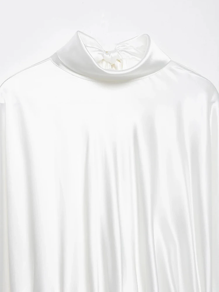 Women’s Elegant Satin Bow A-Line Dress - Image 3