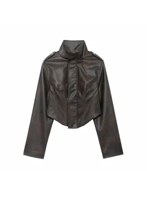Women’s Vintage Faux Leather Zipper Jacket