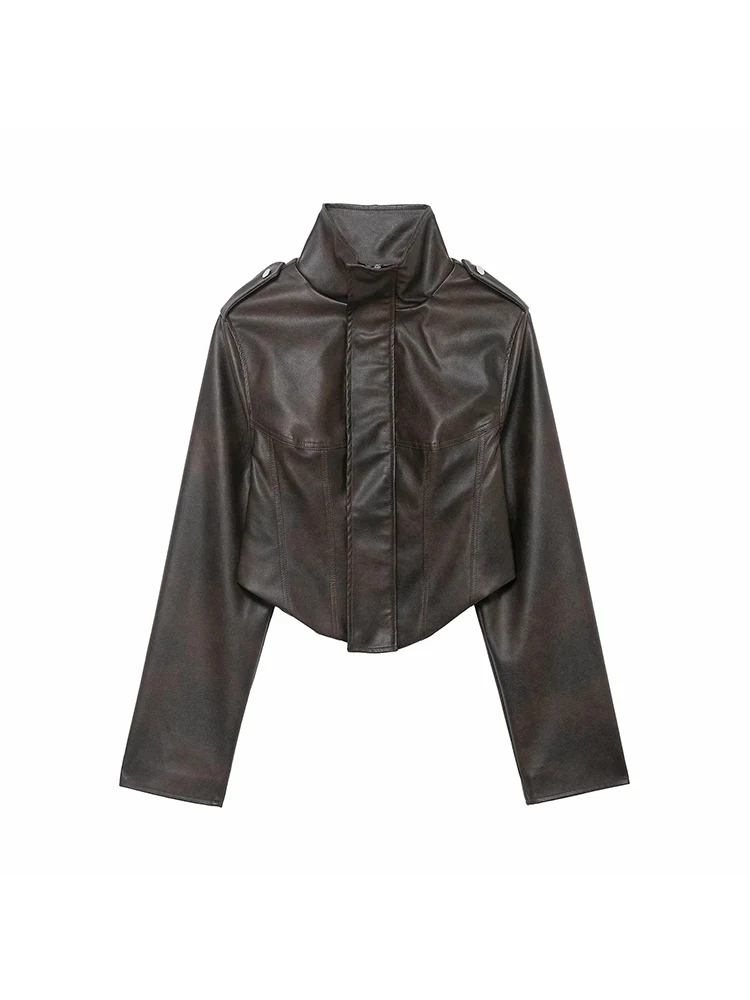 Women’s Vintage Faux Leather Zipper Jacket