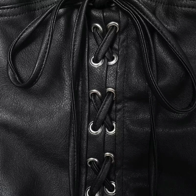 Women’s Slim Fit Faux Leather Bow Suspender Top - Image 3