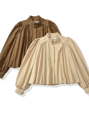 Autumn Winter Pleated Lantern Sleeve Top