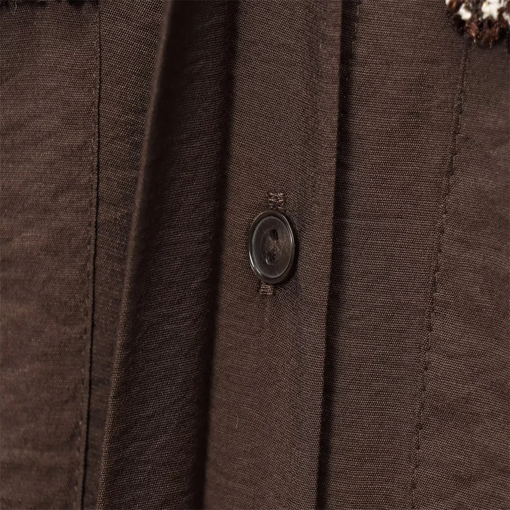 Autumn Collared Long Sleeve Shirt with Decorative Edges - Image 4