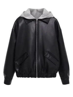 Autumn Winter Patchwork Leather Effect Jacket