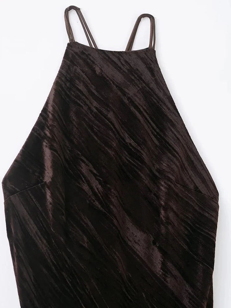 Women’s Velvet Tassel Halter Maxi Dress - Image 3