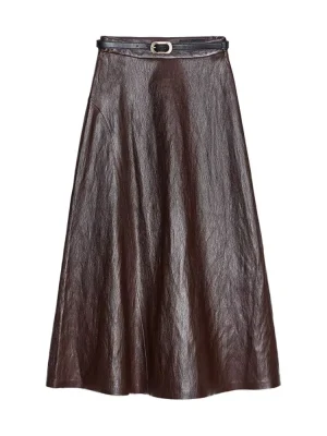 Women’s Fashion High-Waisted Faux Leather Midi Skirt
