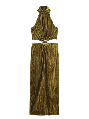 Women’s 2025 High-Neck Jewelry-Inlaid Dress