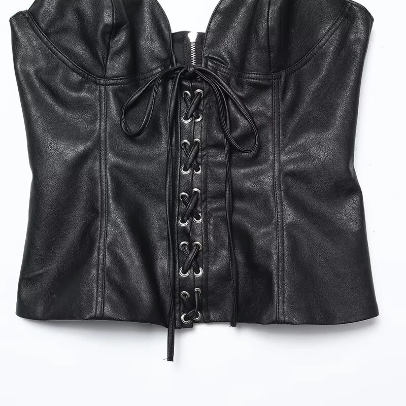 Women’s Slim Fit Faux Leather Bow Suspender Top - Image 4