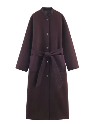 Women’s Winter Slim-Fit Stand Collar Belt Coat