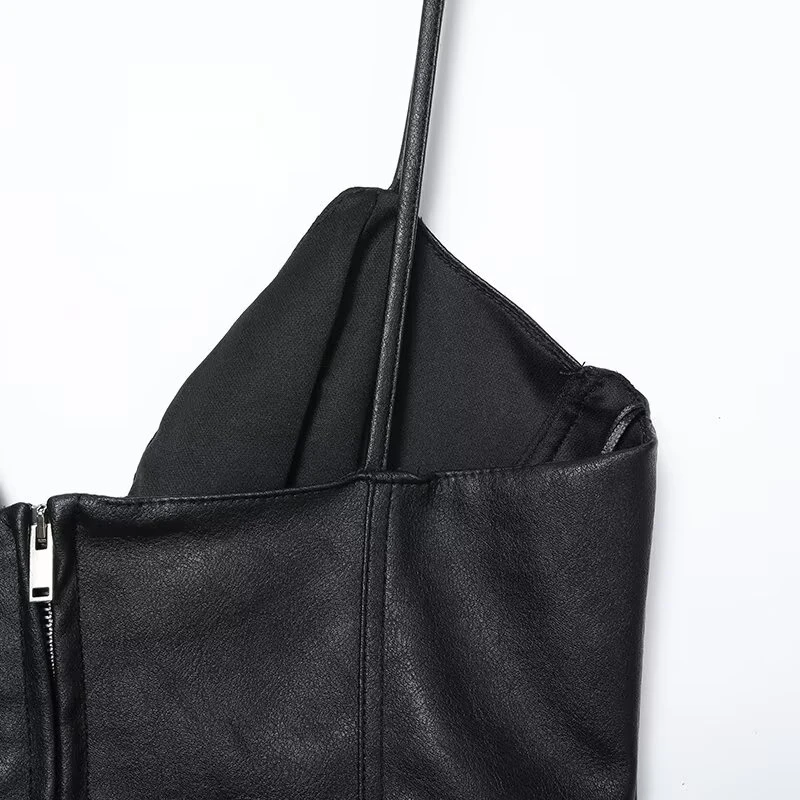 Women’s Slim Fit Faux Leather Bow Suspender Top - Image 5