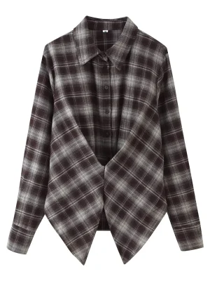 Women’s Loose Fit Checkered Waist-Cinched Shirt