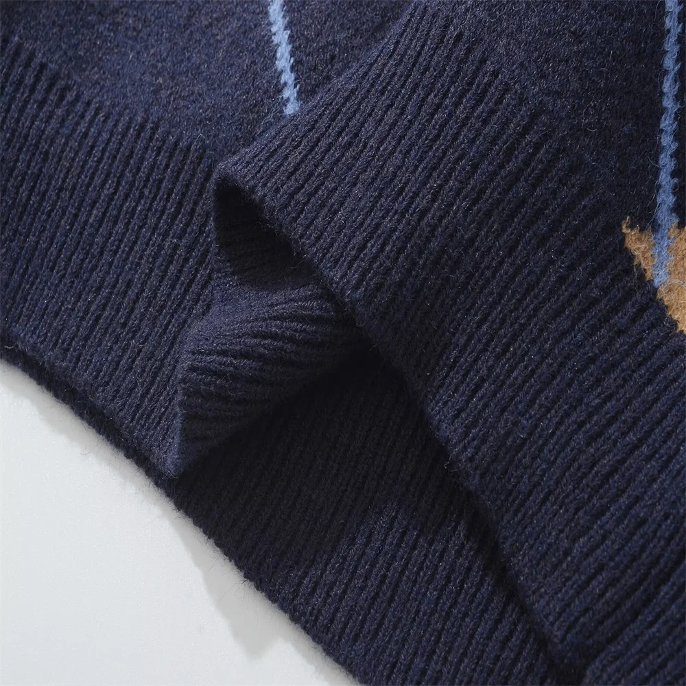 Autumn Winter Diamond Grid Knit Sweater - Image 6