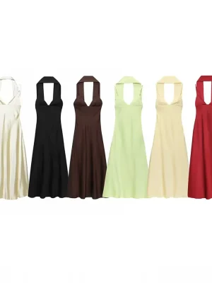 Women’s Winter Silk-Texture Dress with Scarf